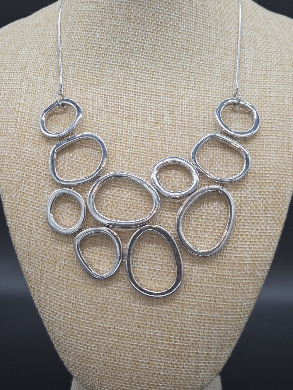 Sequin Silver Tone Snake Chain Necklace - White